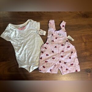 NWT 18 month pink and white lady bug short cover all set 2 in 1 white onesie
